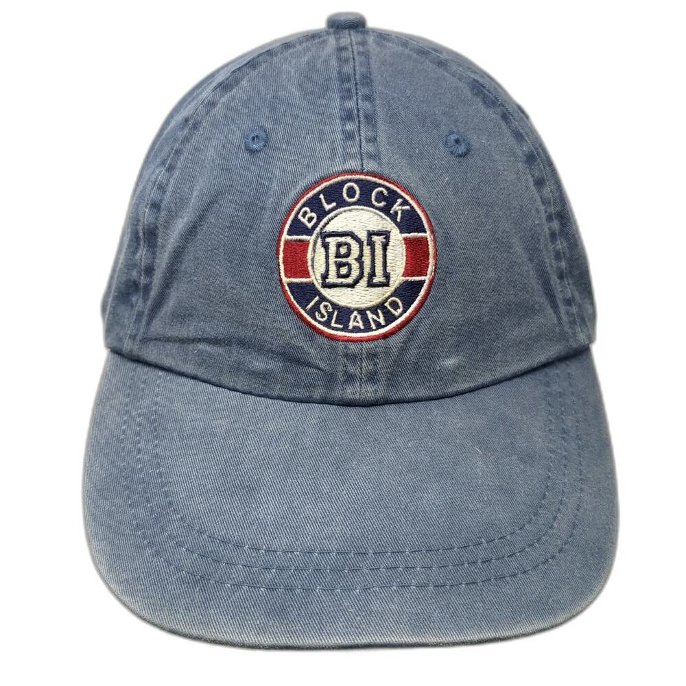 J. America Baseball Cap Blue One Size Block Island BI Patch Cotton Strapback Hat